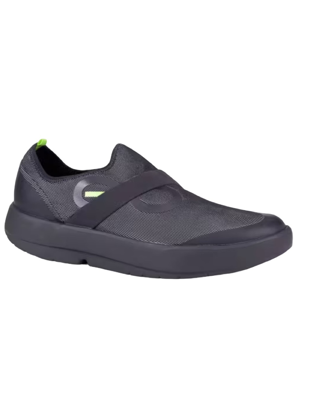 OOFOS Men's OOMG Fibre Slip-On Sneaker Black/Gray with Lime Accent Size 12M